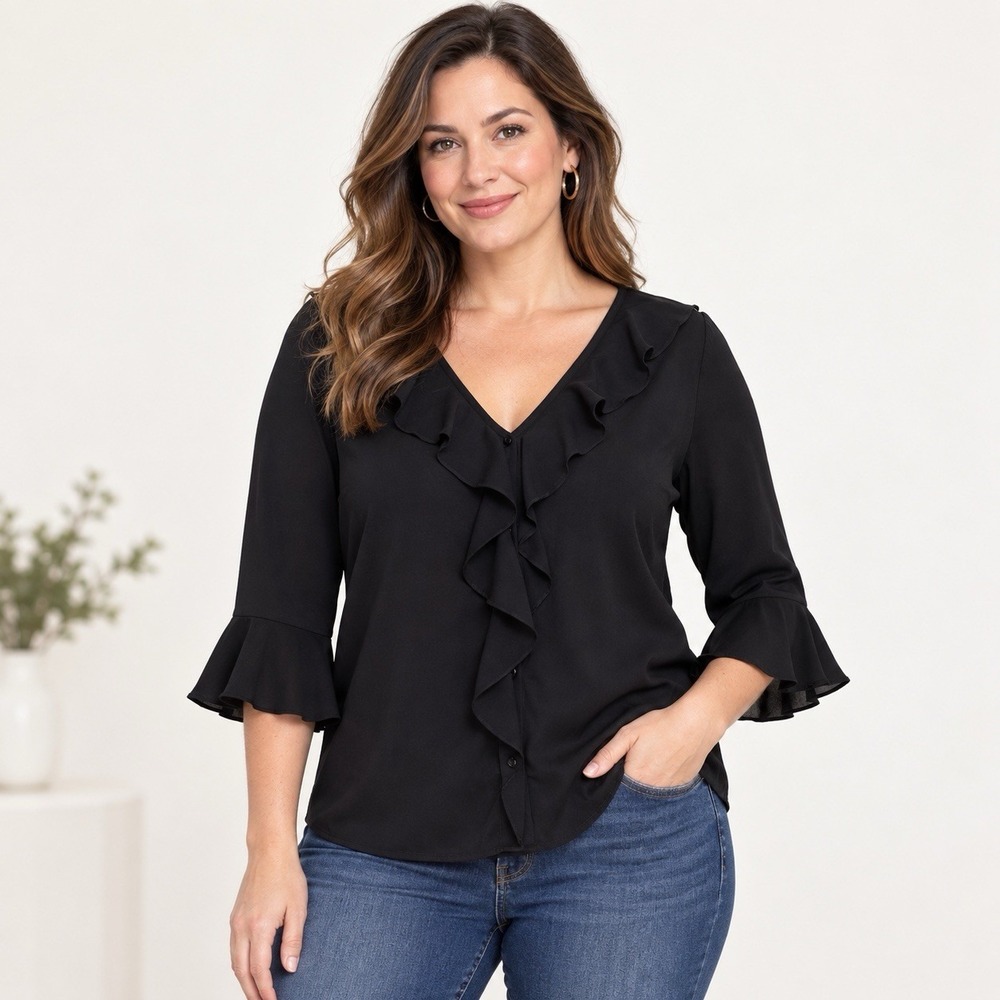 Jaclyn Smith Black Cascade Ruffle Top Women's Large Whimsigoth Capsule Witchy